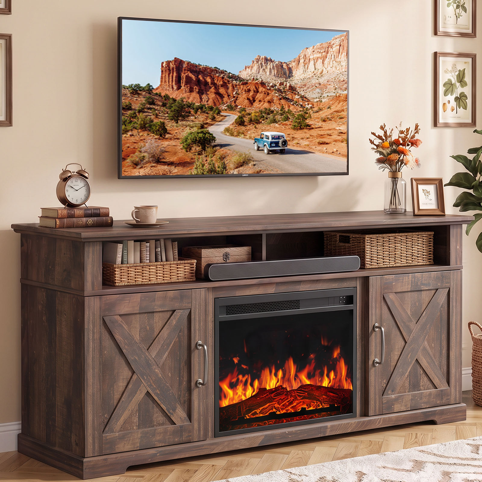 CHITOOMA Electric Fireplace TV Stand for TVs up to 75" photo 1