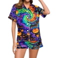 thumbnail image 5 of Xdegoge Women'S Halloween Pajama Set Magic Pumpkin Bat Print Short Sleeve Button Down Sleepwear Casual Comfy Loungewear Two Piece Pjs Matching Set, 5 of 8