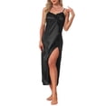 thumbnail image 2 of INSPIRE CHIC Women's Satin Nightgown Lace Cami Dress Maxi Long Gown Pajama Nightwear L Black, 2 of 6