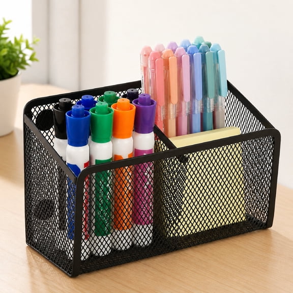 Magnetic Pencil Holder for Whiteboard and Fridge, Strong Metal Mesh Pen Holder for Locker, 2-Slot