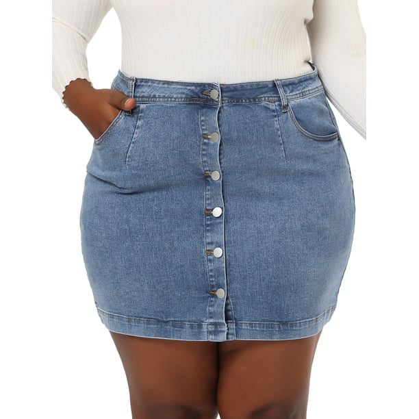 Falvaquede talgrande pamujer, con minibotones, bolsillo lateral, informal, vaquera, ulínCielo azul 2X