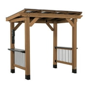 Backyard Discovery Saxony 8x5 Cedar Wood Grill Gazebo, Galvanized Steel Roof, Bar Tops