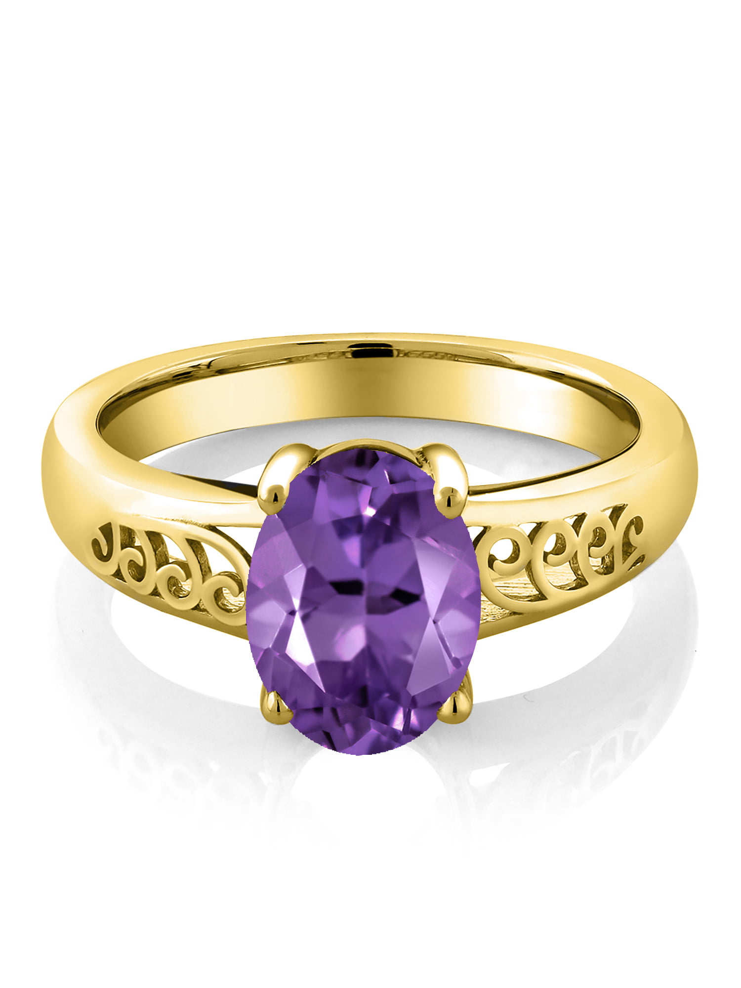 5 x 3 MM ctw 14k Gold Oval Purple Amethyst and Diamond Fashion Cocktail Anniversary Ring 0.18 Carat
