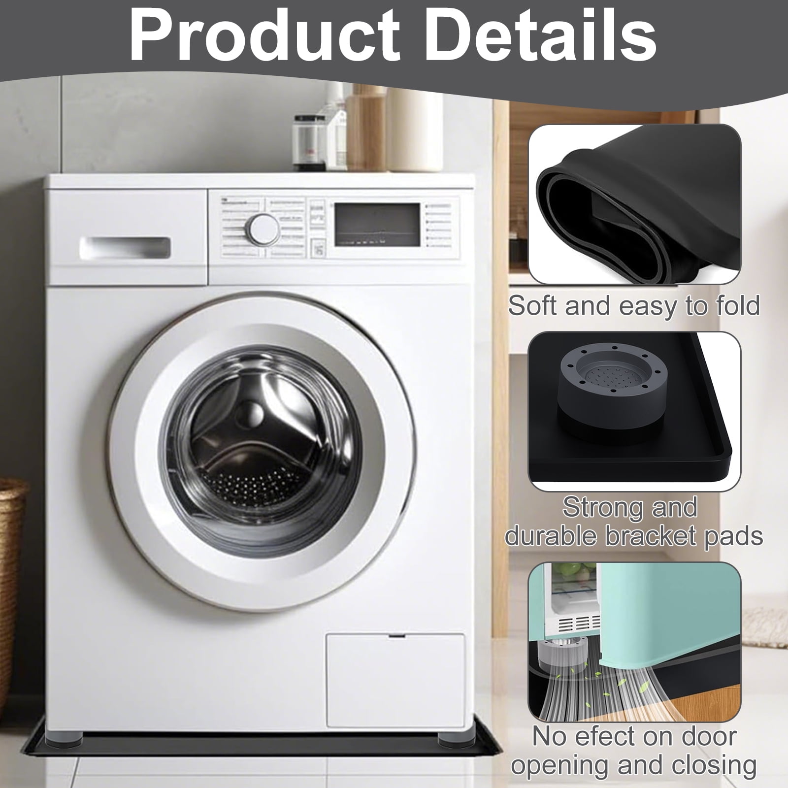Silicone Refrigerator Mat 60x60x1.5cm with 4 Base Raisers,Washable Under Refrigerator Mat,Non-Slip Floor Protector,Spill-Proof Fridge Tray,Durable Multifunctional Mat for Dryer Mini Fridge.
