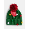 thumbnail image 2 of Holiday Time Women's Tinsel Pom Pom Beanie Hat, Green, 2 of 4