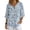 Blue Floral Print, variant on 3/4 Sleeve Shirt Top for Outdoor Vacation, Moon Blossom Print Button Down Button Front Imitation Linen-Like Blouse Casual, Size Medium