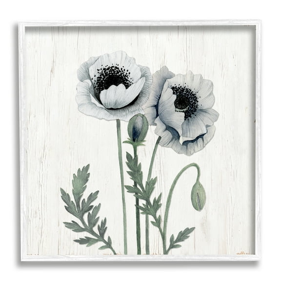 Stupell Industries Blooming Poppy Flower Buds Rustic Panel Pattern Graphic Art White Framed Art Print Wall Art, Design by Kourtni Gunn