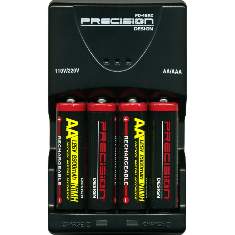 Precision Design (4) 2900mAh AA NiMH Batteries + 110/220V MultiVoltage