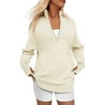 thumbnail image 2 of Women'S Long Sleeve Quarter Zip Pullover Sweater Casual Loose V Neck Collared Ribbed Knit Tops Color M, 2 of 7