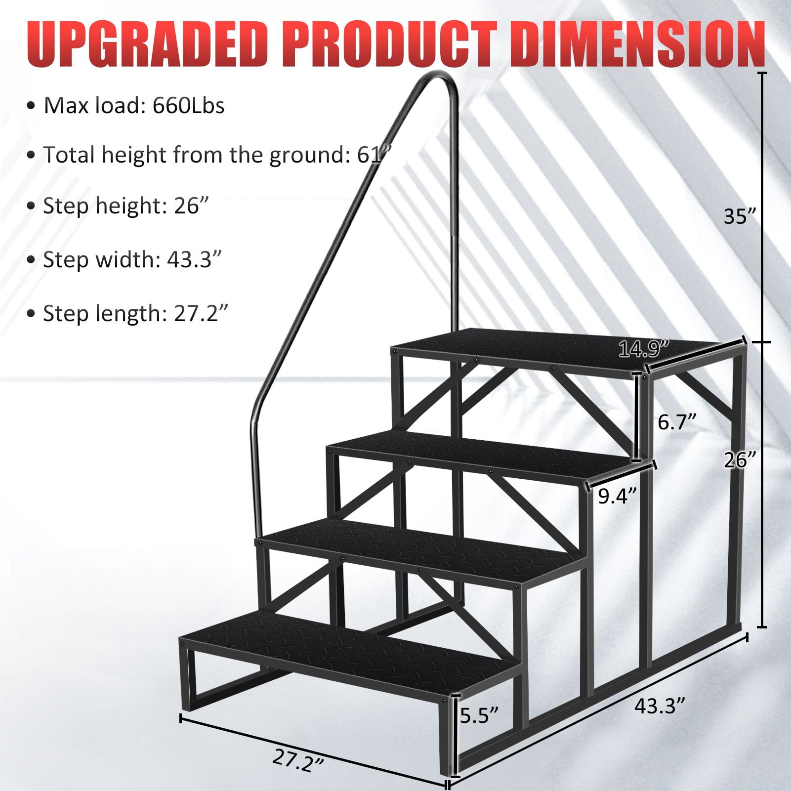 Hot Tub Steps Outdoor, RV Steps with Handrail, Portable RV Stairs 2/3/4/5 Step, Heavy Duty Truck Camper Steps Ladders for Travel Trailers, 5th Wheel, Motor Home, Spa, and Porch