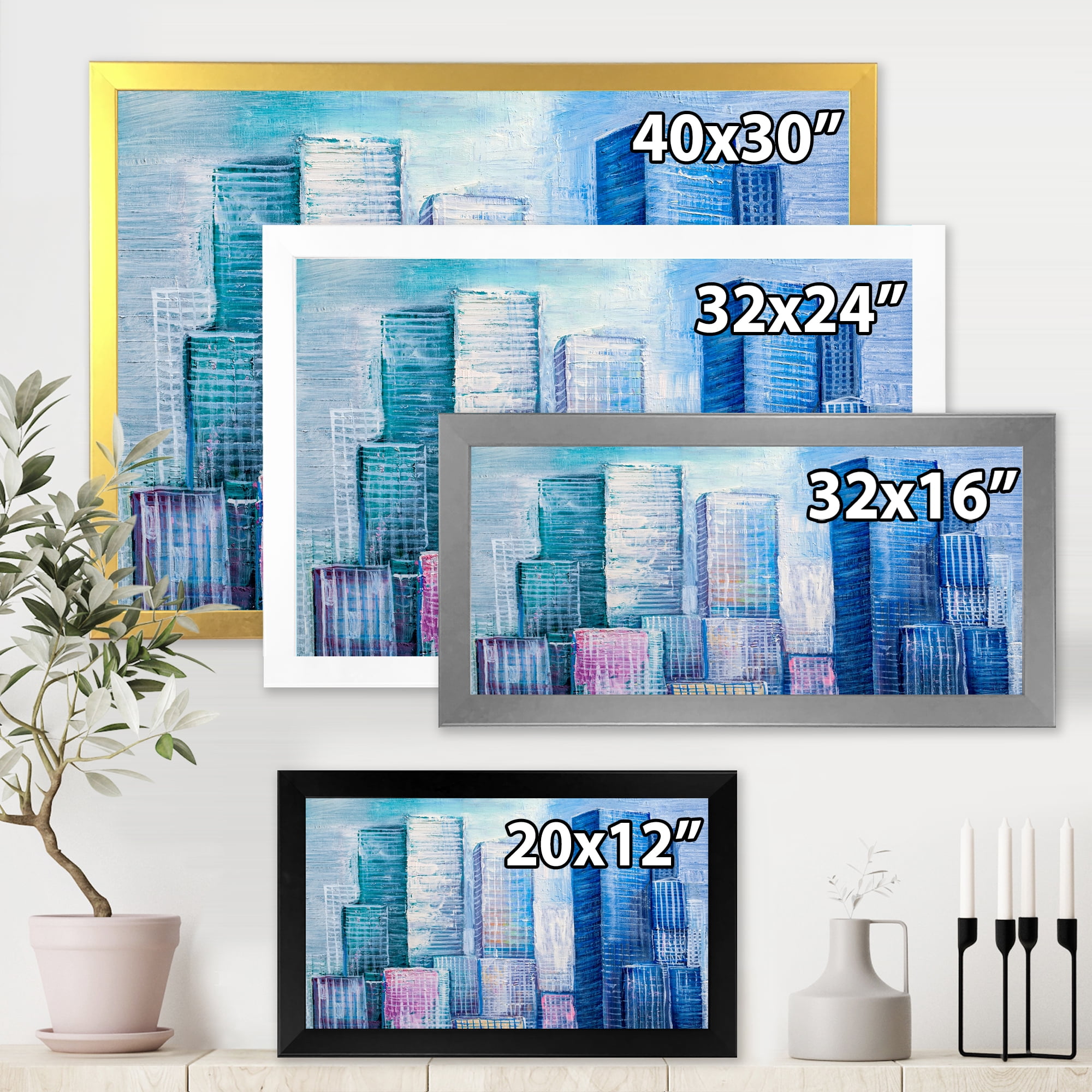 Designart 'Abstract Style Cityscape Panorama Skyscrapers I' Modern Framed Art Print