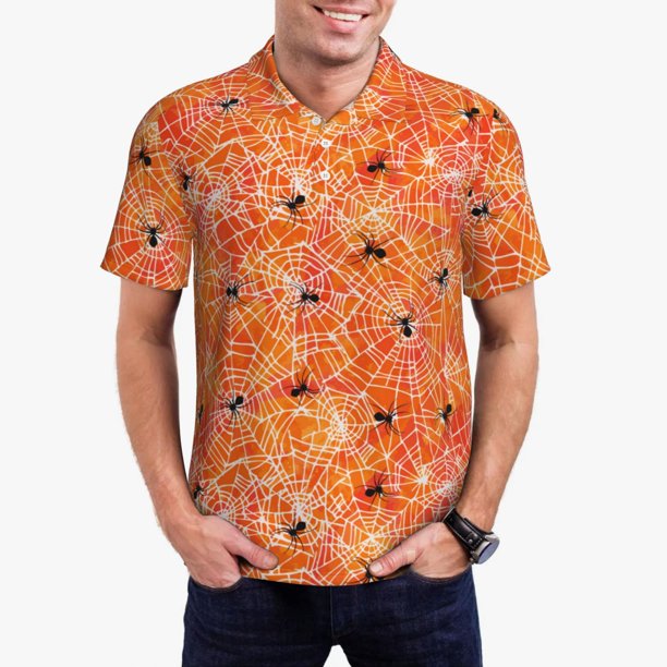 Fotbe Spider Camiseta Polo de Golf para Hombre con Estampado – Camisa Deportiva Transpirable con Cuello Abotonado-Small