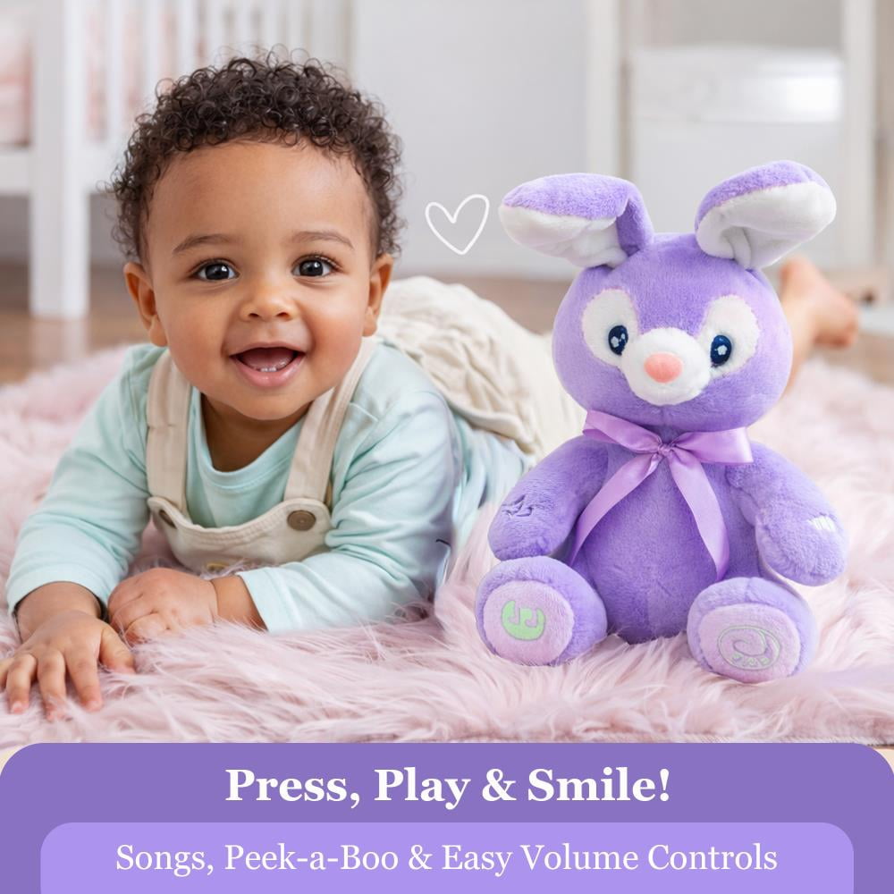 Bella Stuffed Bunny Toy - Animated Interactive Baby Bunny with Peek-a-Boo Feature and Singing Songs - Perfect Baby Plush Toy Gift for Ages 0-2, Purple (Set of 2, Purple) by Dimple