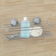 Satin Nickel Long Shower Basket, Better Homes & Gardens, Metal, 1 Shelf, Suction and Adhesive Mount