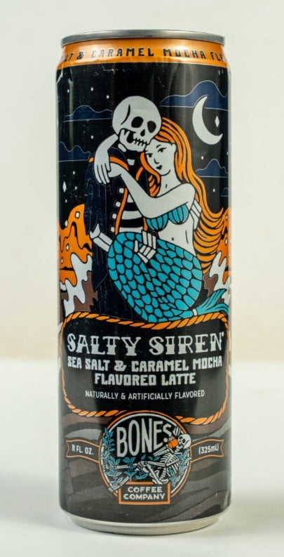 Bones Coffee Salty Siren Latte, Caramel Mocha Sea Salt Flavored Ready-to-Drink Coffee with Cows Milk, 11 fl oz Can