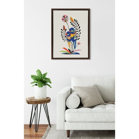 Kate and Laurel Sylvie Rainbow Lorikeet Framed Canvas Wall Art by Rachel Lee of My Dream Wall, 18x24 Walnut Brown, Mid-Century Art for Wall