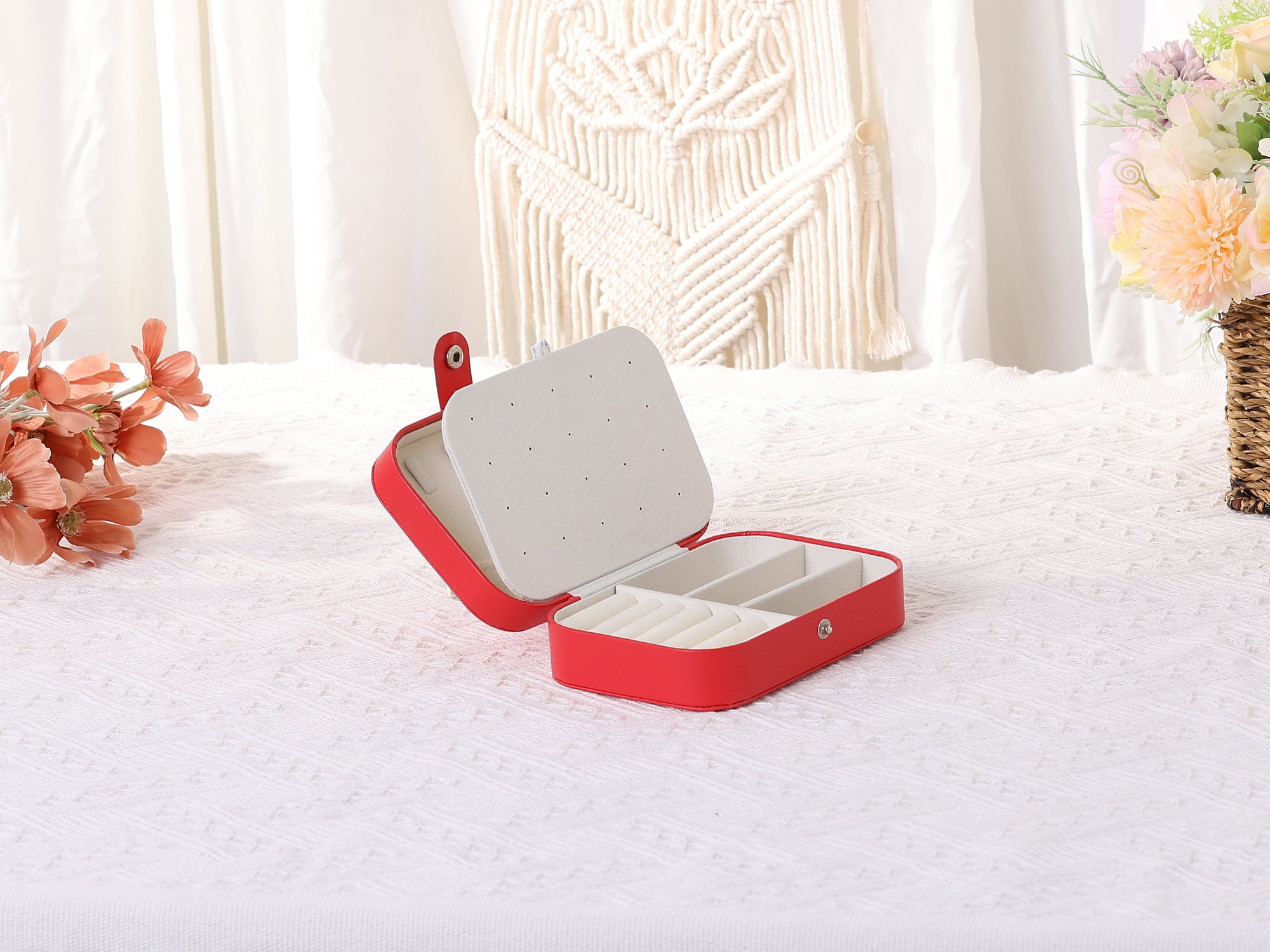 Unique Bargains Jewelry Box Small PU Leather Jewelry Organizer Case Storage Display Holder Red