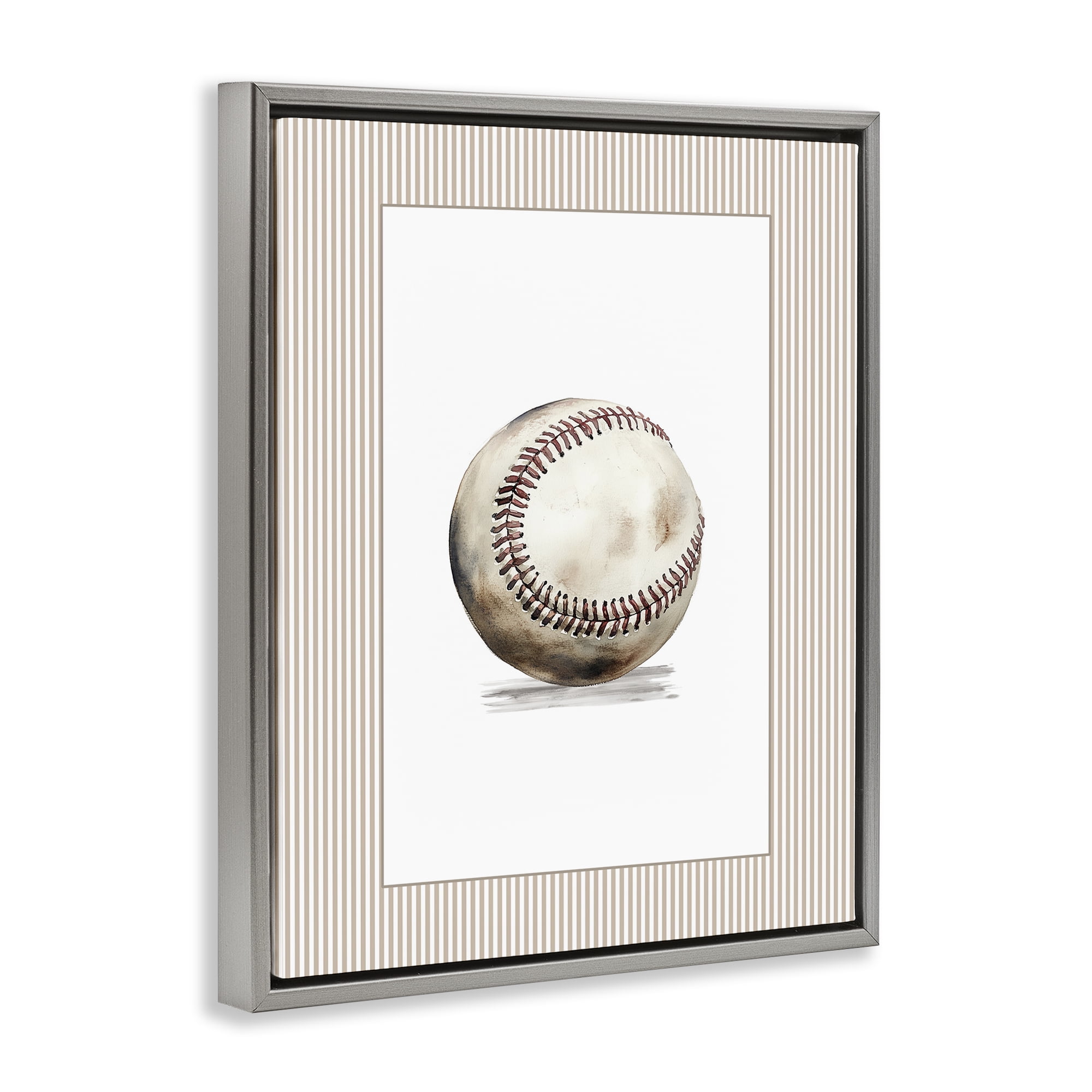 Stupell Industries Vintage Sports Baseball Gray Framed Floater Canvas Wall Art, design by Christine Simpson Art