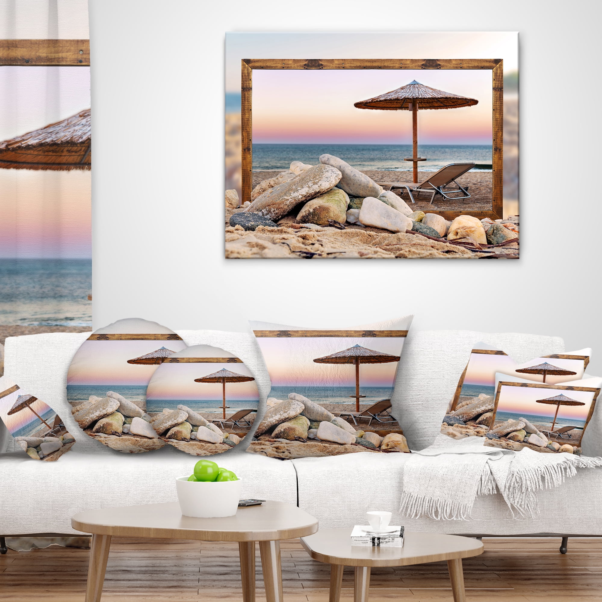 Designart Framed Effect Beach Seating - Seashore Throw Pillow - 16x16
