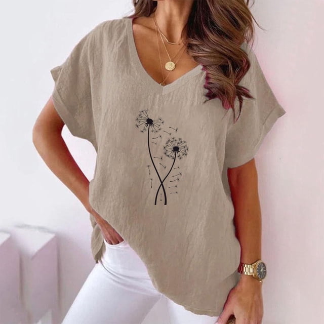 Shorts pour Femmes, Hauts à Manches Courtes pour Femmes, T-Shirt Décontracté à Manches Courtes Imprimé Col en V
