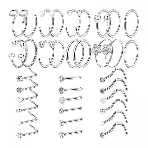 DESIGNICE 36 Pcs Titanium Steel Nose Rings Nose Piercings Jewelry Nose Rings Hoops Stud