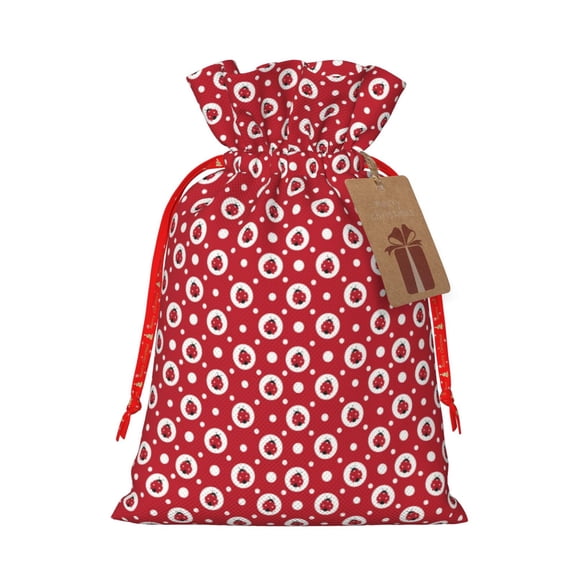 Xecao Ladybugs And White Dots Print Burlap Gift Bags with Drawstring and Gift Tags, Gift Bags, Burlap Bags, Jute Bags for Party, Christmas, DIY Craft Bags-Small