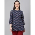 thumbnail image 3 of Janasya Indian Women's Navy Blue Cotton Floral Print Peplum Top, 3 of 8