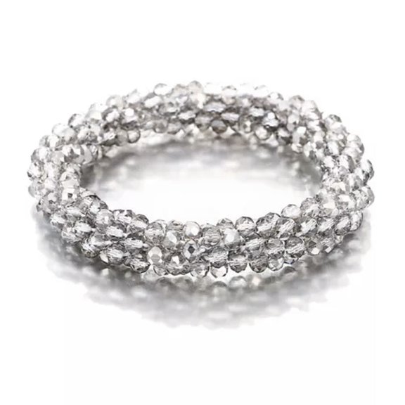 HOOUN 10pcs Boho Elastic Bangles Vintage Stretch Bohemian Crystal Beads Bracelets-Light Gray