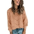 thumbnail image 2 of Sanbonepd Womens Sweaters Crewneck Long Sleeve Hollow Knit Sweater Solid Color Loose Pullover, 2 of 5