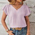 thumbnail image 5 of ClodeEU Women's Summer Ruffle Short Sleeve Shirt ,V Neck Casual Loose Chiffon Blouses Purple,Womens Plus XL, 5 of 7
