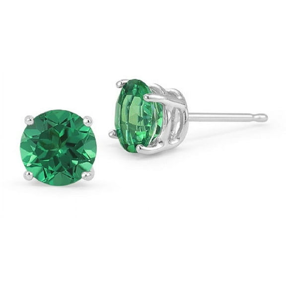 2CT Sterling Silver Emerald Stud Earrings 8mm