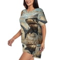 thumbnail image 2 of Fuzoiu Wood Grain Shark Print Women's Short-Sleeved Pajama Set,Lounge Sleepwear Set,Womens Pajama Sets 2 Piece,Button-Up Top and Shorts with Pockets-XX-Large, 2 of 7