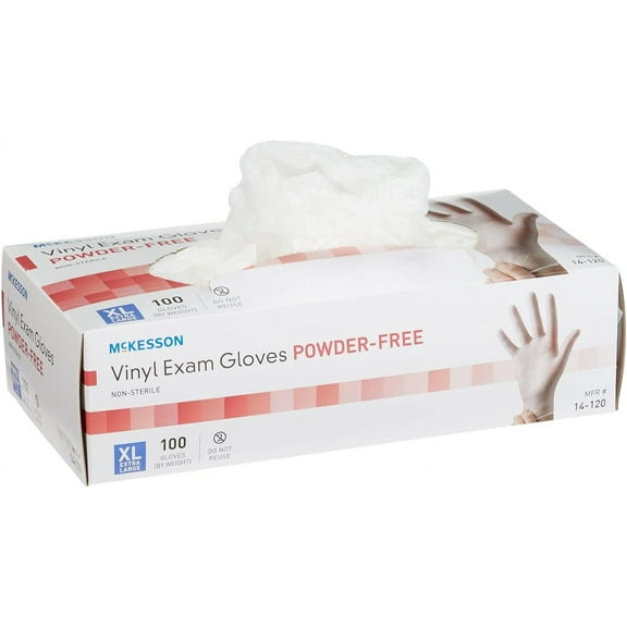 McKesson 14-120 X-Large Vinyl Exam Gloves Clear Powder Free Non-sterile (Box of 100)