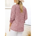 thumbnail image 3 of Blusa de cuello redondo de manga corta con puños estampados y botones en la espalda, blusa ajustada informal para mujer, 3 of 6