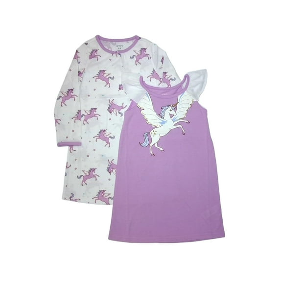 Carter's Girls' 2-Pack Nightgowns, Purple/White Unicorn, Size 2-3