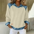 thumbnail image 2 of Atogsazn Women's Denim Patchwork Blouse Casual Long Sleeve Pullover Shirt Fall Tops Tunic Basic Outfit Clothing 01-Khaki S Fashion, 2 of 9