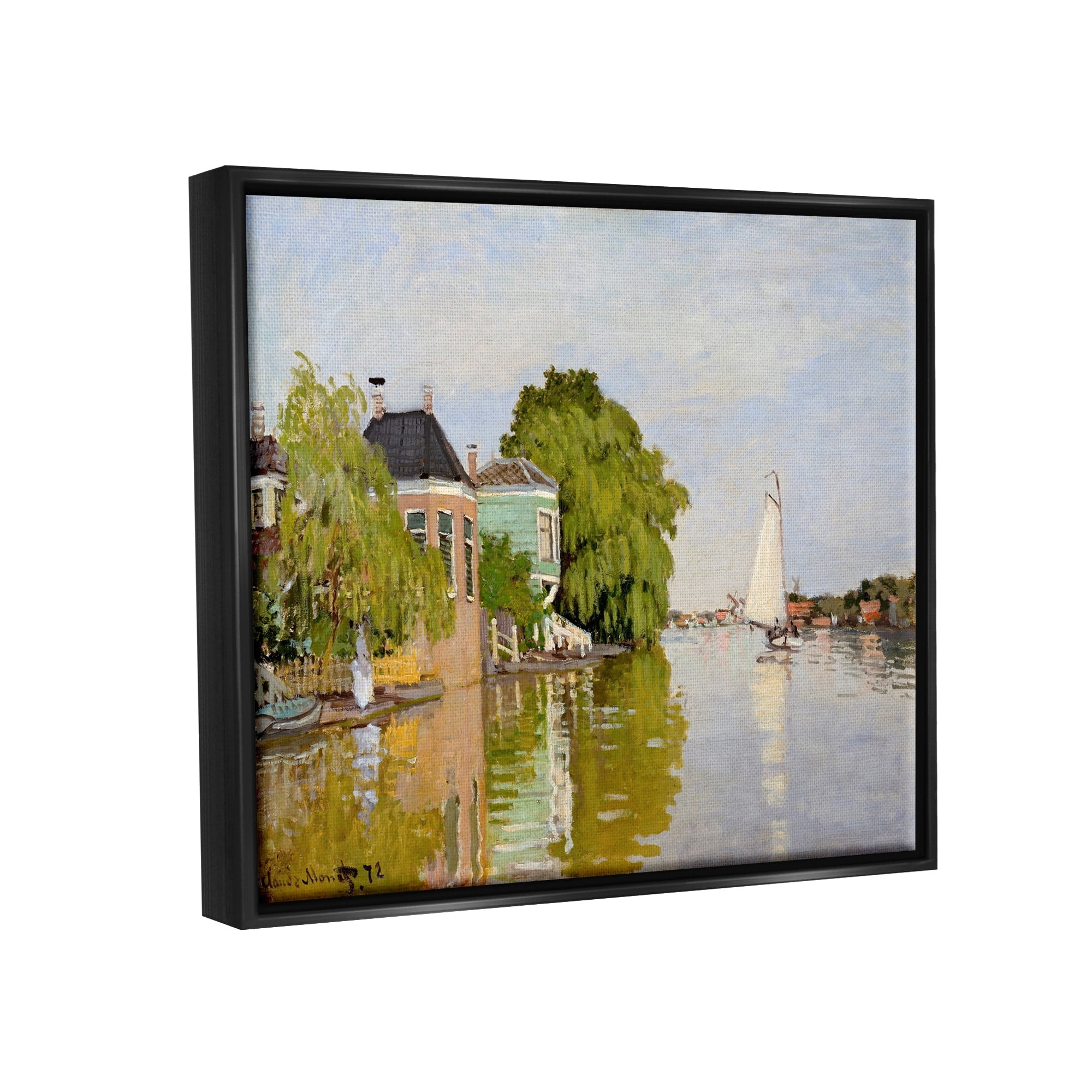 Stupell Industries City Town Along Water Canal Sailboats Reflection Painting Jet Black Floating Framed Canvas Print Wall Art, Design by Lettered and Lined
