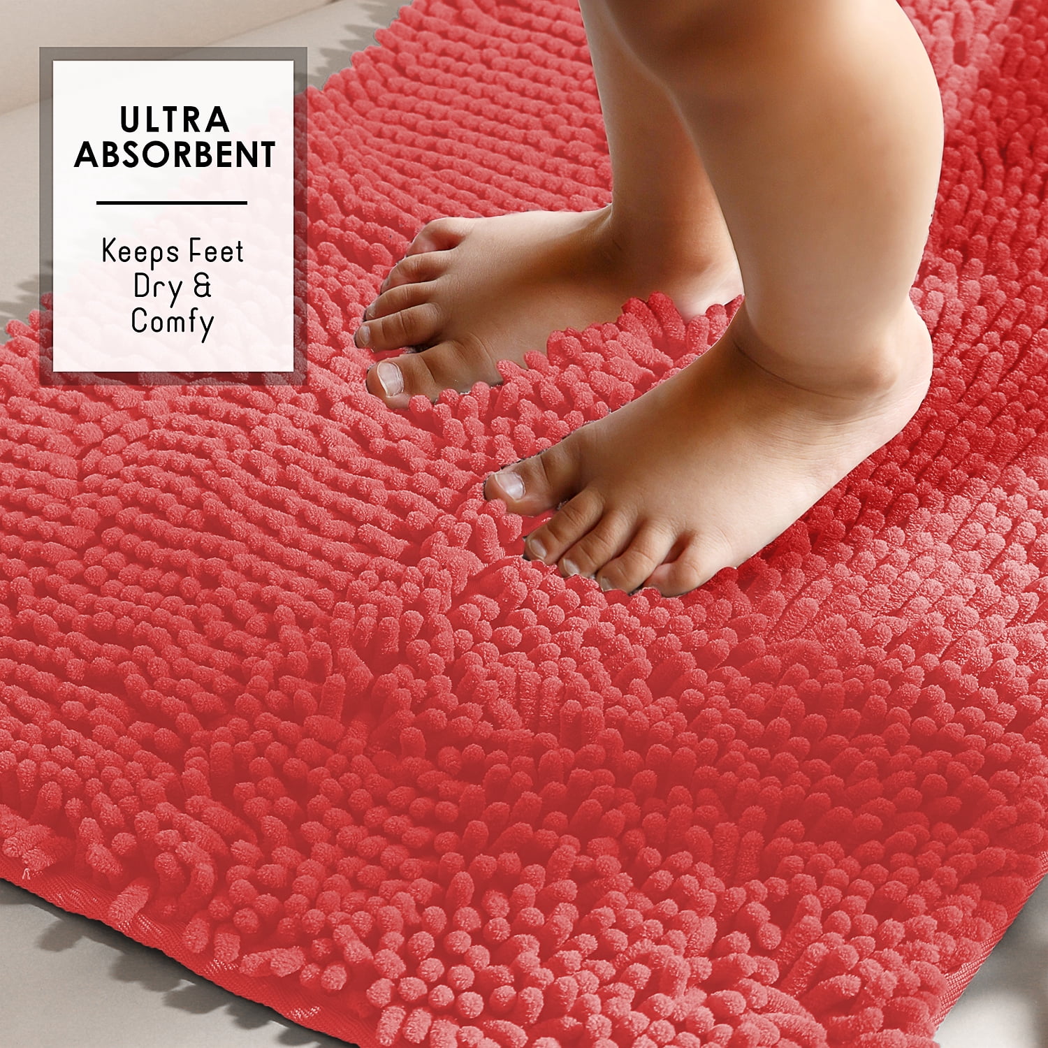 Lammaloe Chenille Bathroom Rugs Non Slip Bath Mat, 20x32 Ultra Absorbent, Bath Mats for Bathroom, Pink