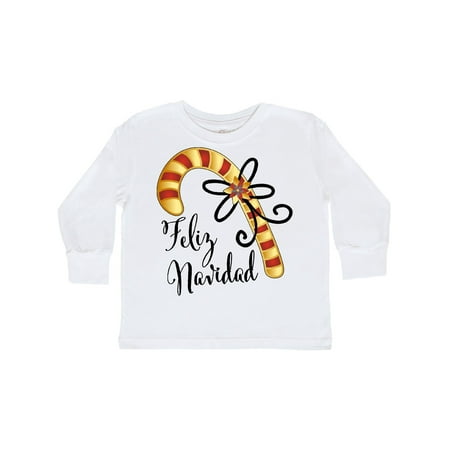 

Inktastic Feliz Navidad Red and Gold Candy Cane Gift Toddler Boy or Toddler Girl Long Sleeve T-Shirt