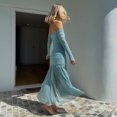 thumbnail image 3 of One Shoulder Tube Top Long Dress Sexy Backless Pleated High Waist Summer Dress For Women - Apricot, Blue, 3 of 4