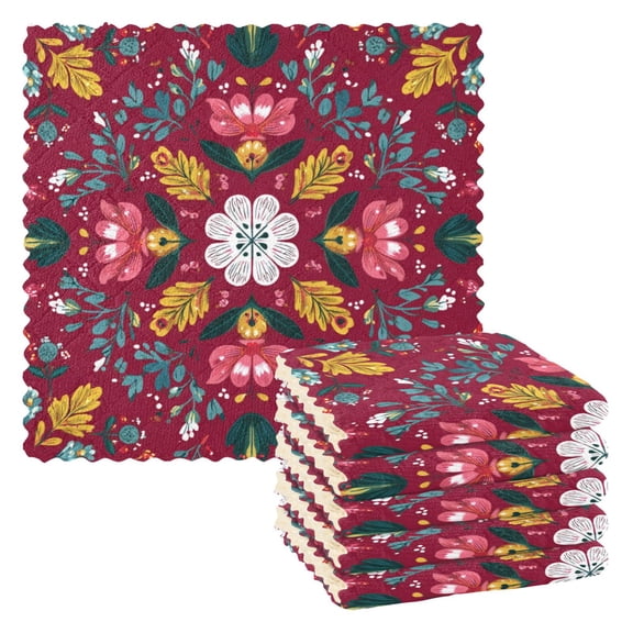 6 Pieces of Kitchen Towels 11x11Inch Kitchen Dish Cloths Kitchen Dish Towels Reuseable Cleaning Cloths Beautiful Christmas Pattern
