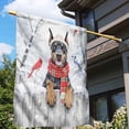 thumbnail image 3 of Playful Doberman Pinscher Welcomes Winter Snowy Day with Cardinal Bird House Flag 28x40in Double Sided Doberman Dog Lover Gifts Outdoor Decor - 2017, 3 of 5