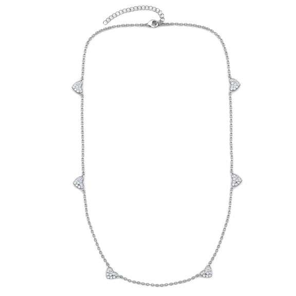 Cate & Chloe Irene 18k White Gold Plated Heart Station Necklace, Gift for Women