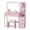 Pink, variant on Tcbosik Modern Vanity Desk with Lighted Mirror and Charging Station, Makeup Table with Cushioned Stool, Dressing Table with Open Shelves and 5 Storage Drawers, White