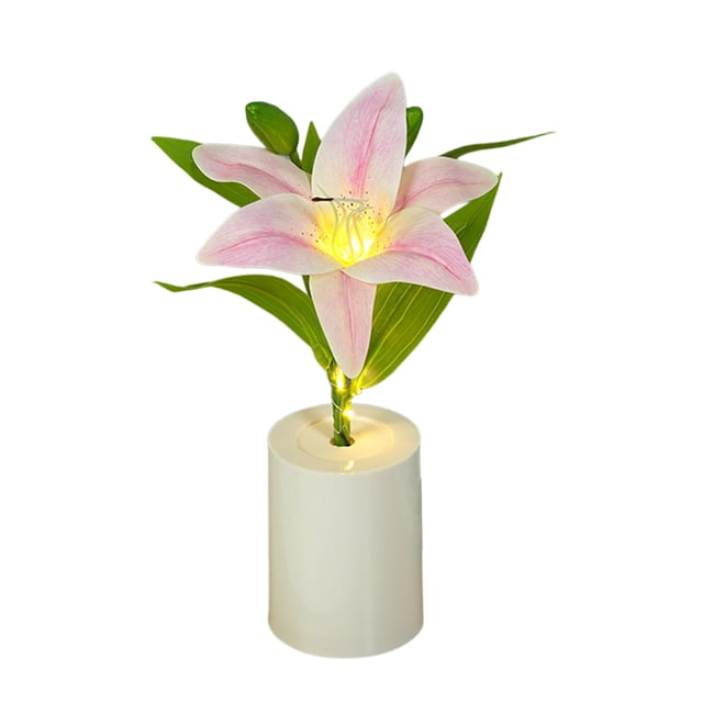Lámpara de noche con forma de maceta, mini lámpara de escritorio a pilas, iluminación ambiental de mesa, imitación de flor, decoración de dormitorio, decoración del hogar, lámpara de