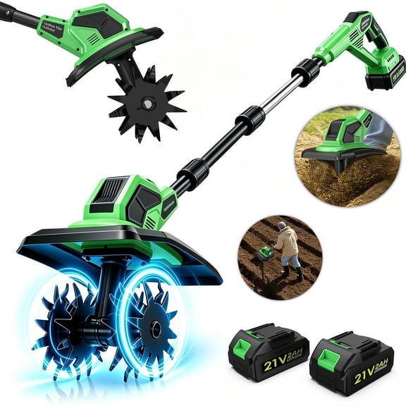 Lnow Cordless Tiller Cultivator,  4PCS  Blades Electric Tiller with Foldable Handle Garden Cultivator  for Gardening, Farmland, Backyards, Lawns, Soil Cultivation