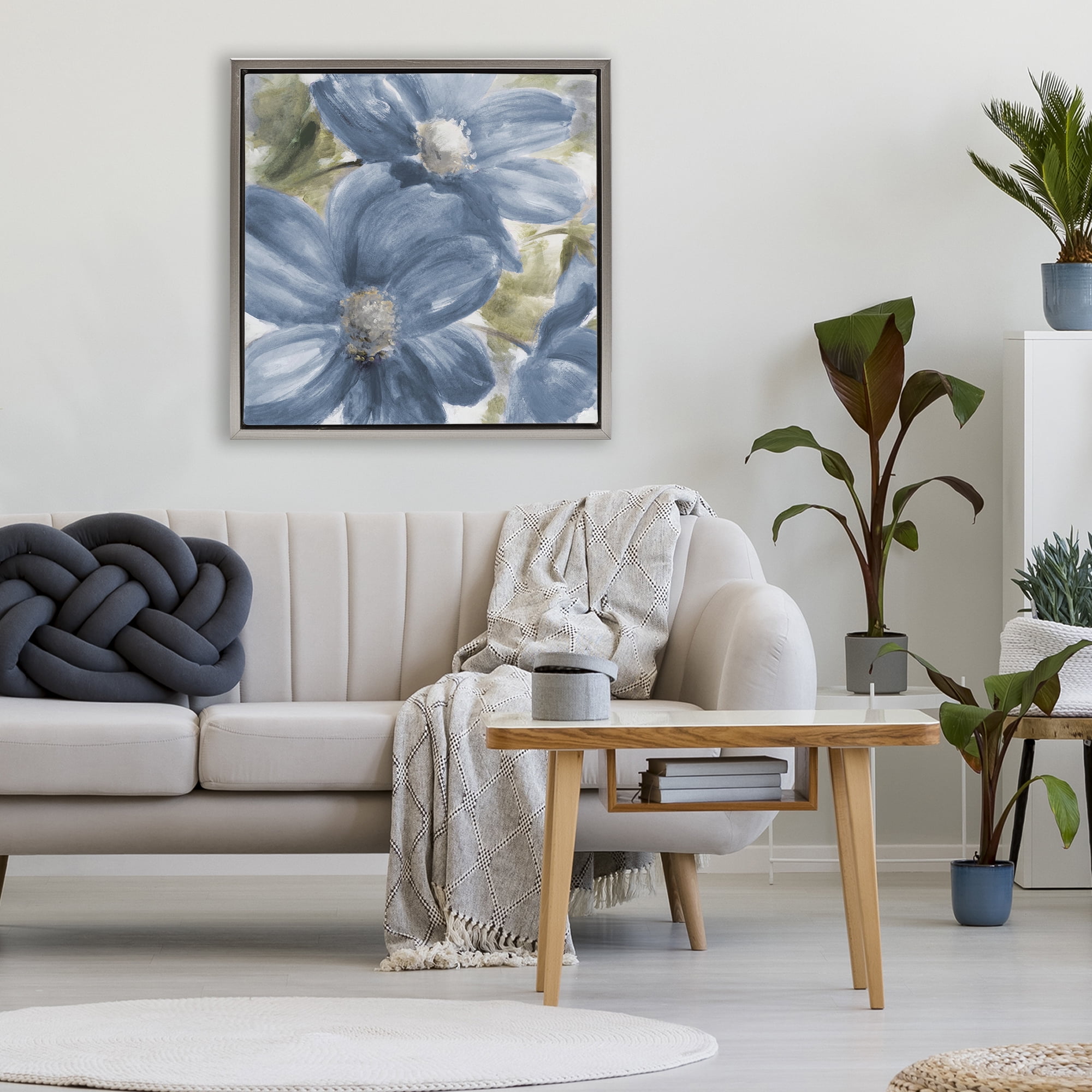 Stupell Industries Walk In Beauty Blue Flowers Gray Framed Floater Canvas Wall Art, design by Lanie Loreth