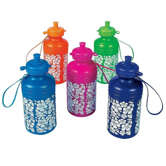 Hibiscus Print Water Bottles - Party Supplies - 12 Pieces