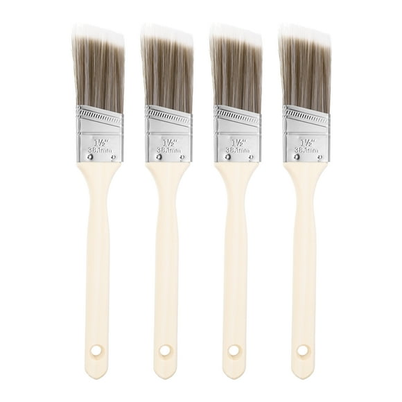 Uxcell 4Pcs Paint Brushes 1.5" Angle Paint and Chip Brushes for DIY Paint Flat Art Deck Wall Trim, Brown