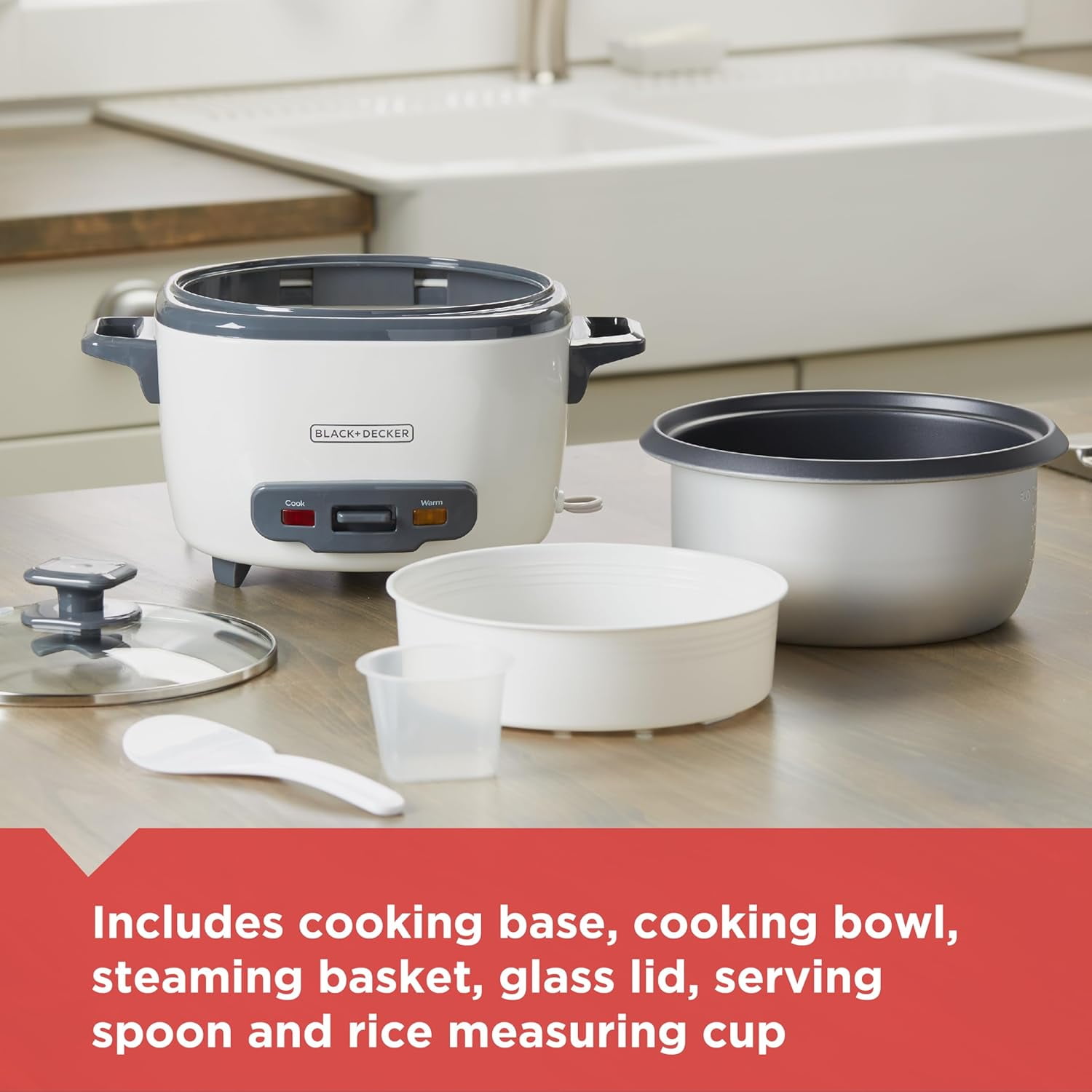 BLACK+DECKER 16-Cup Rice Cooker, White